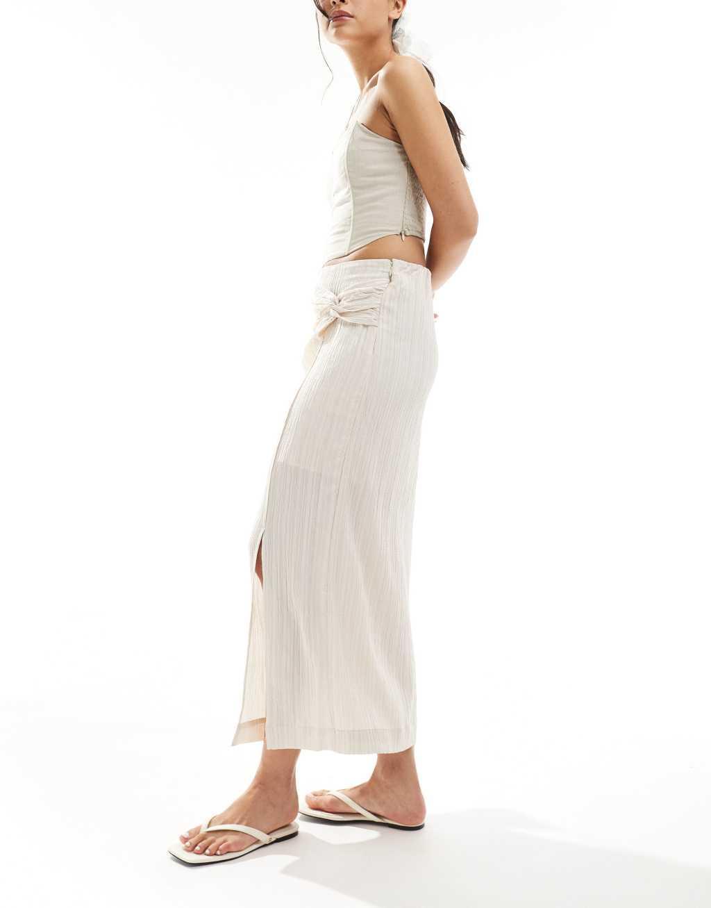 Object stretch jersey midi skirt with twist detail in off white Product Image