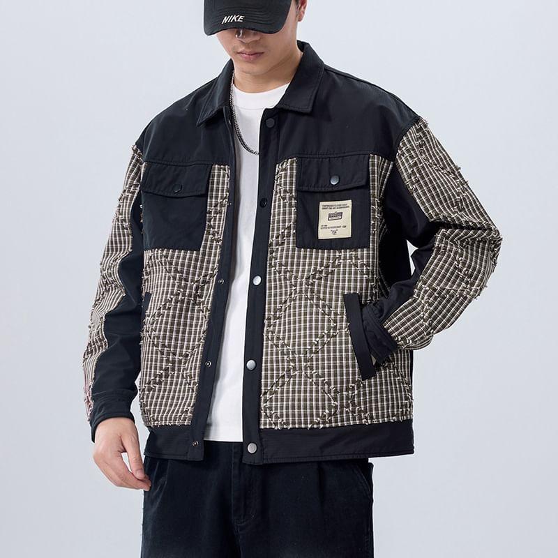 Plaid Panel Button-Up Shirt Jacket Product Image