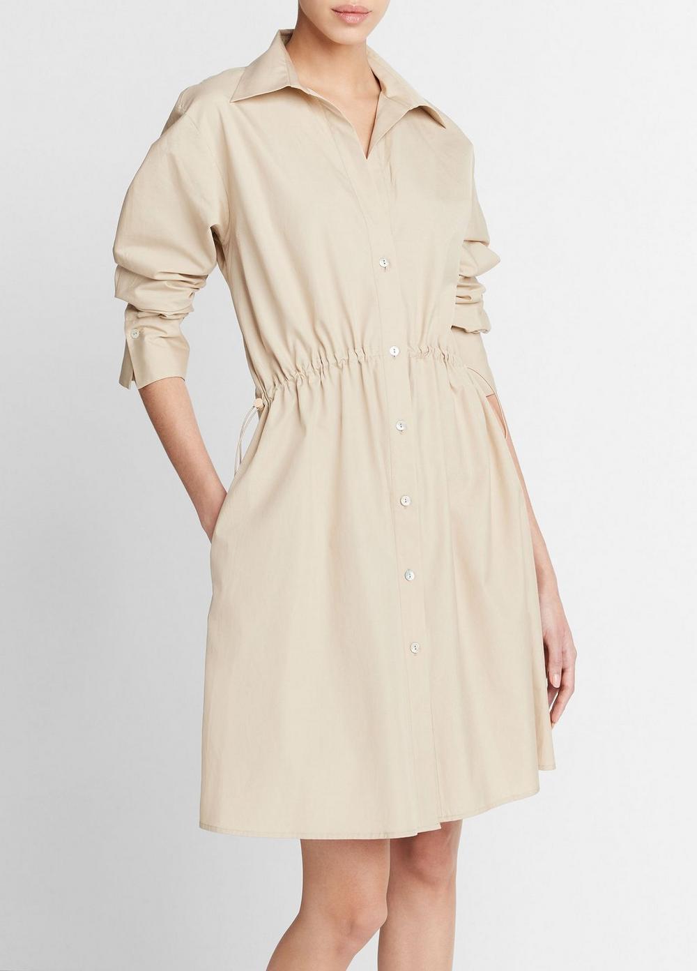 Womens Cotton Drawcord Ruched Shirt Dress, White Oak, Size L Vince Product Image