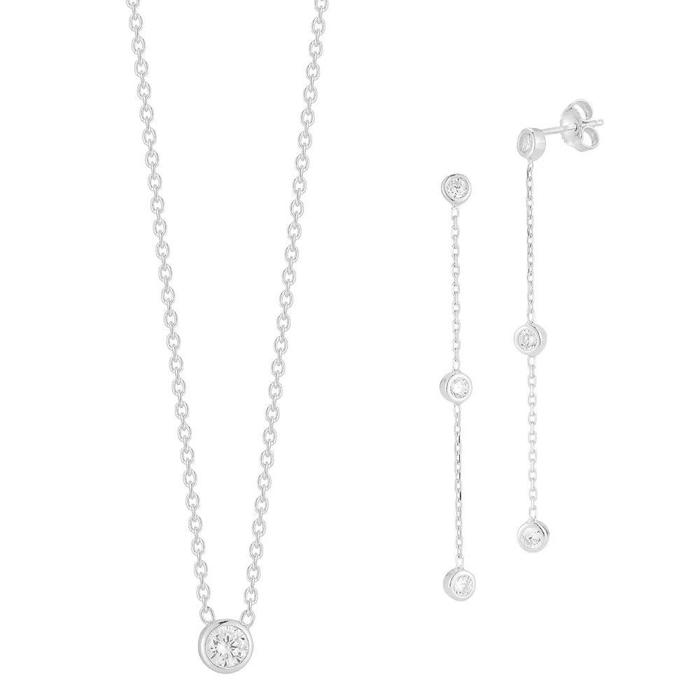 Sunkissed Sterling 14k Gold Over Silver Cubic Zirconia Necklace & Drop Earring Set, Women's, Size: 18", Silver Tone Product Image