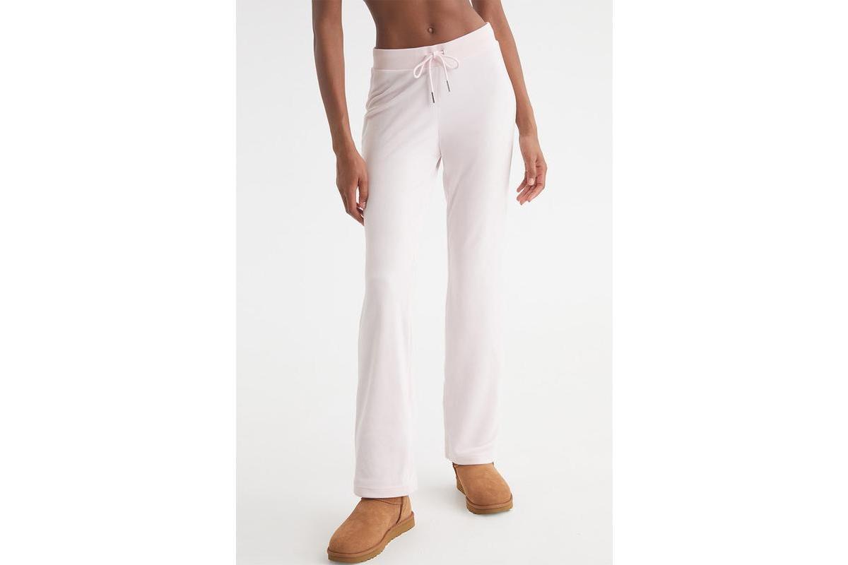 Juicy Couture Solid Rib Waist Velour Pant W/Drawcord (Plum) Women's Clothing Product Image