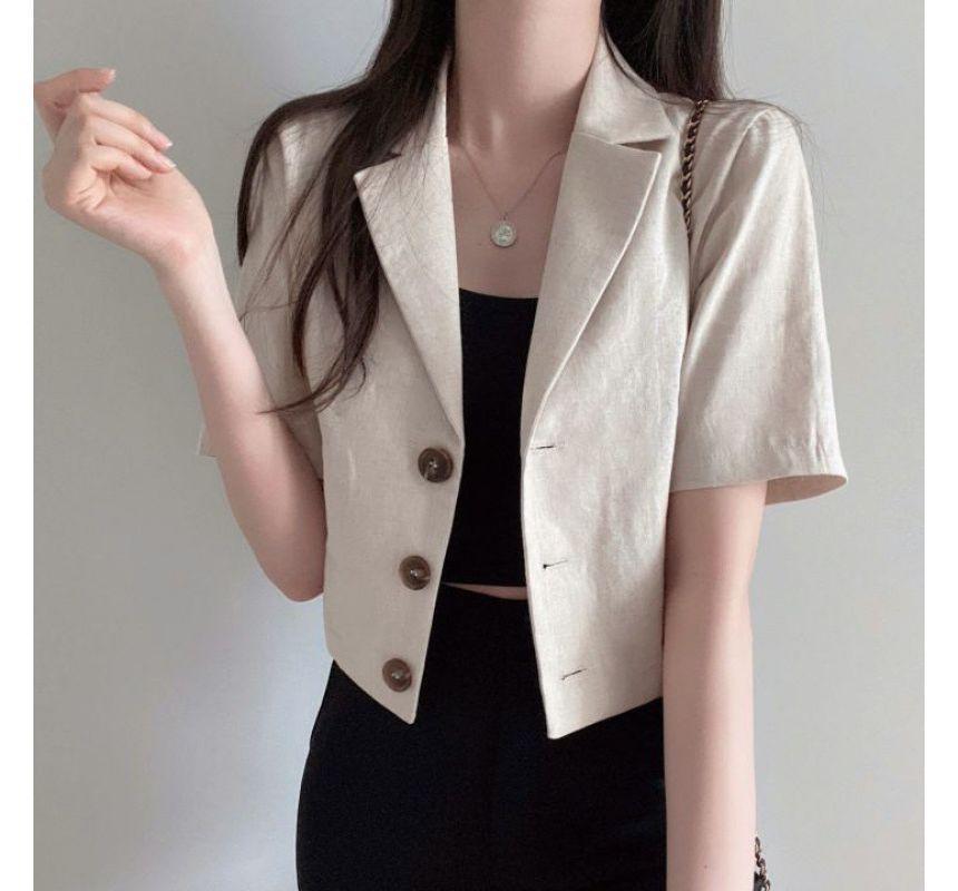 Short-Sleeve Plain Linen Crop Blazer Product Image
