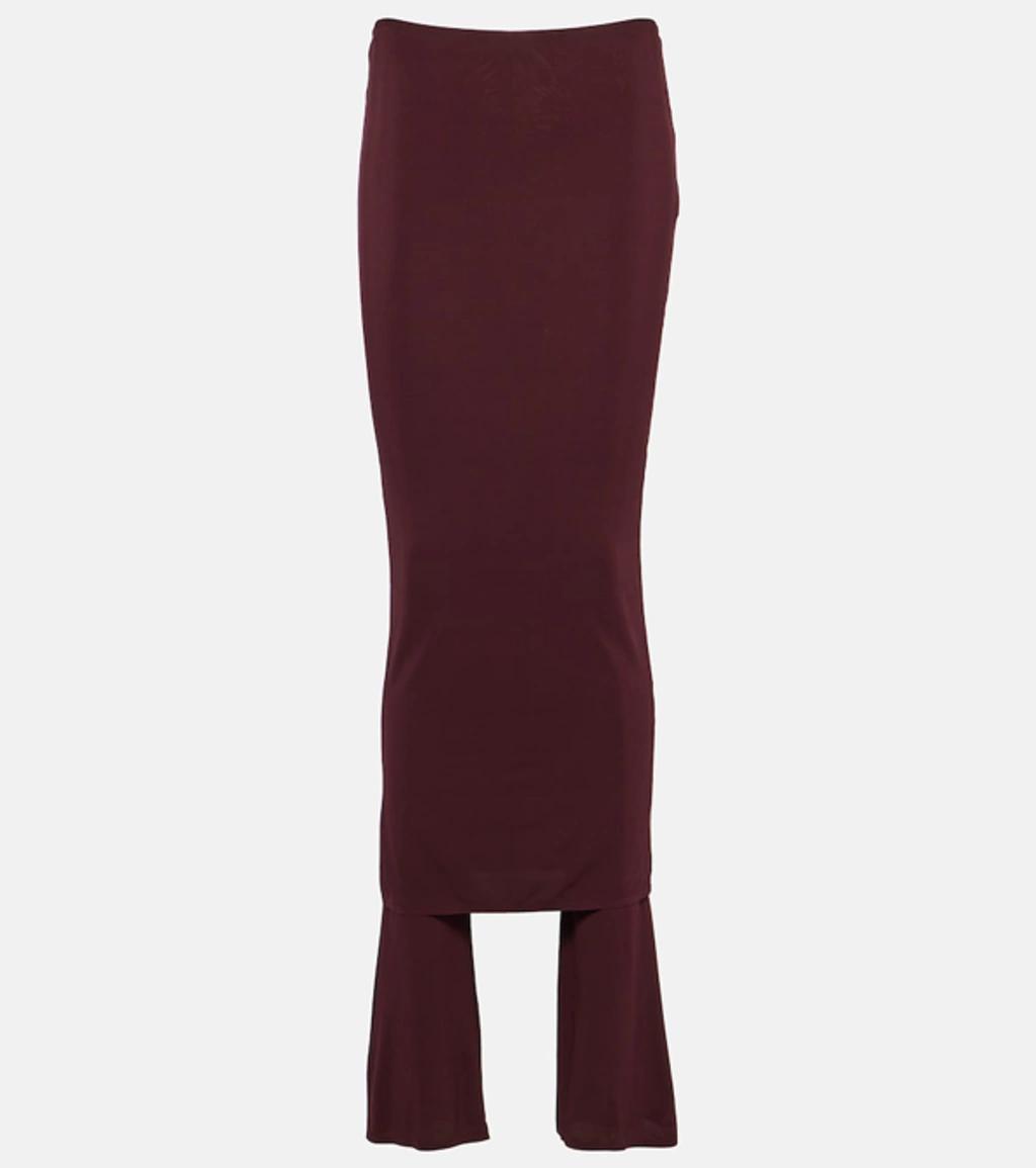 ALAÏA High-rise Jersey Skirt Pants In Burgundy Product Image