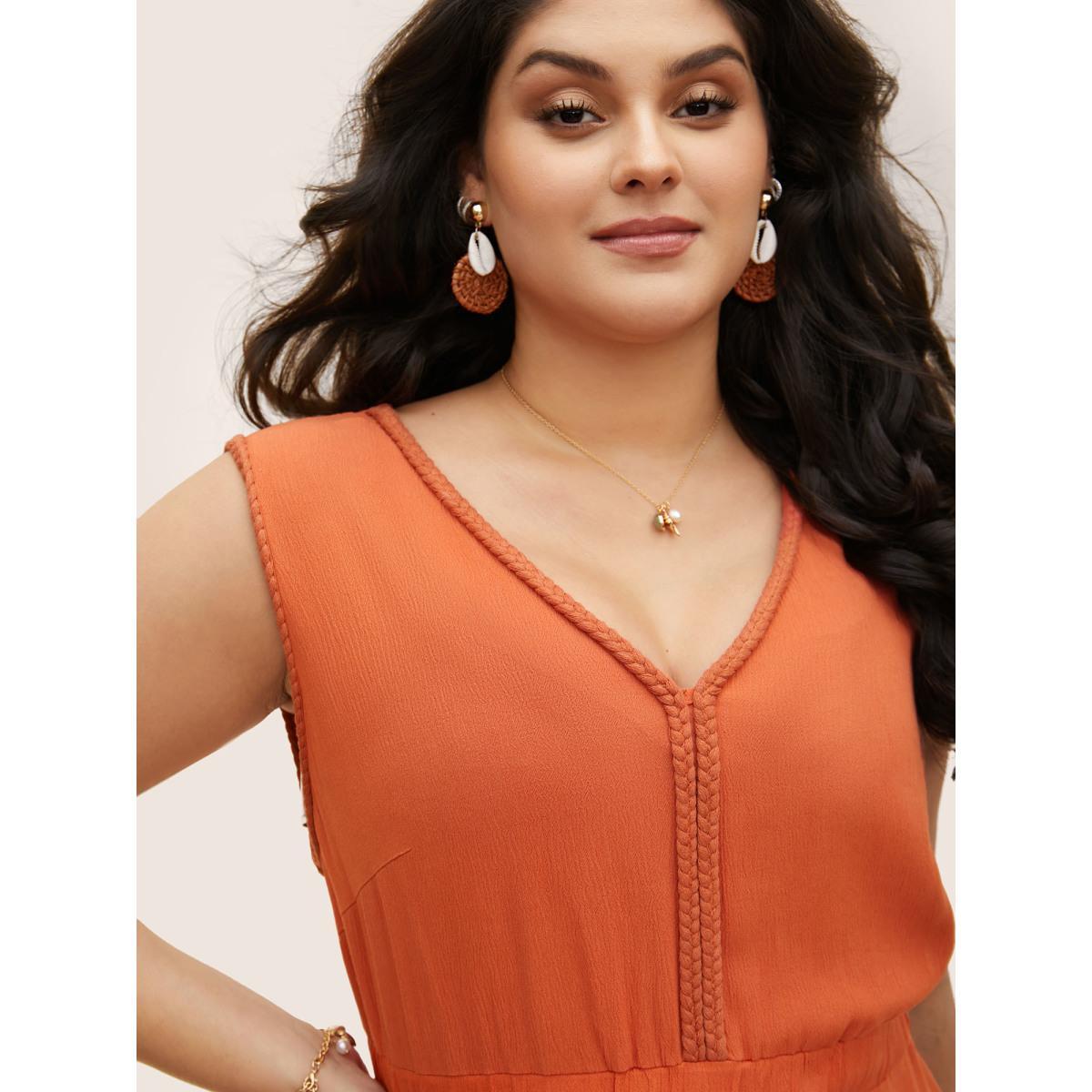Plus Size Rayon V Neck Contrast Webbing Tank Top Women Brightorange Resort Gathered V-neck Vacation Tank Tops Camis BloomChic 30/6X Product Image