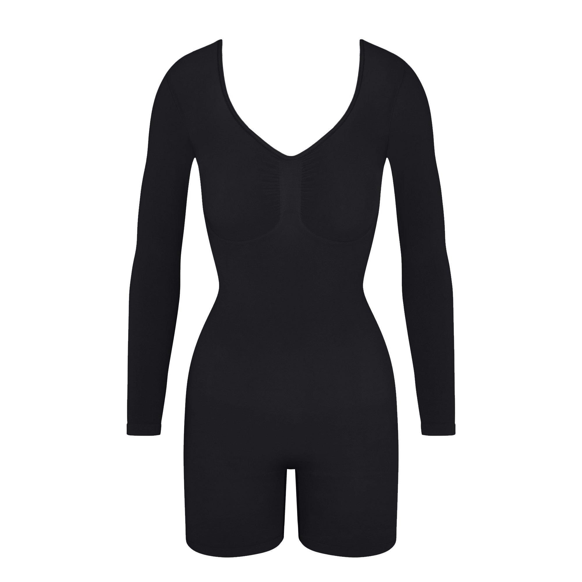 SEAMLESS SCULPT LONG SLEEVE LOW BACK MID THIGH BODYSUIT | ONYX Product Image