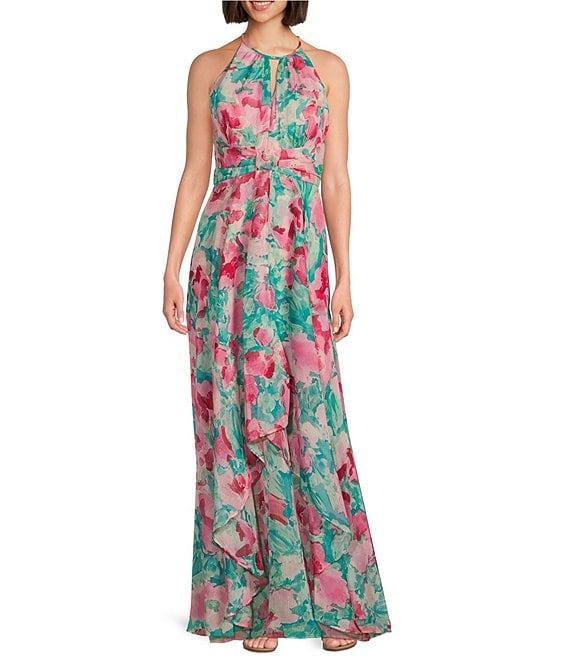 R & M Richards Keyhole Halter Neck Floral Print Dress Product Image