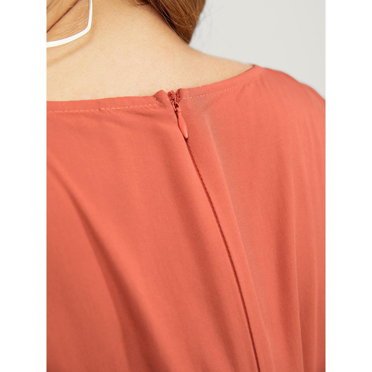 Plus Size Coral Solid Pocket Button Up Belted Knotted Front Romper Women Casual Short sleeve V-neck Dailywear Loose Jumpsuits BloomChic 26/4X Product Image