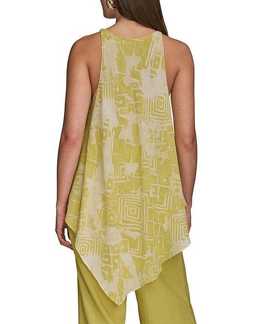Donna Karan Abstract Printed Crew Neck Sleeveless Angled Top Product Image