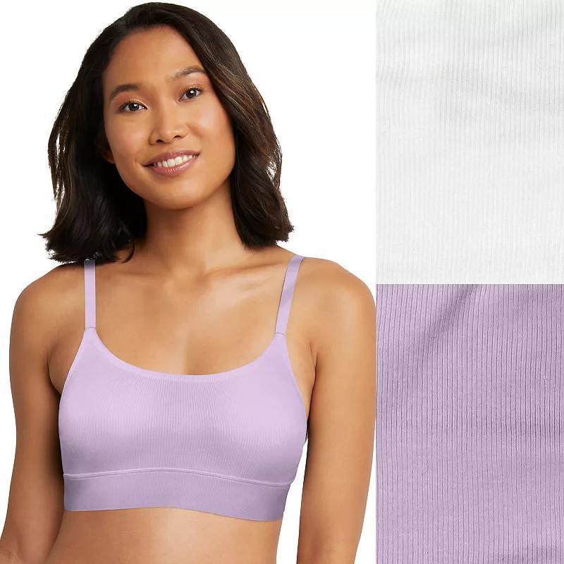 Hanes Originals Ultimate 2-Pack Stretch Cotton Longline Bralette DHO104, Women's, Size: Medium, Moonlight Gray Black Product Image