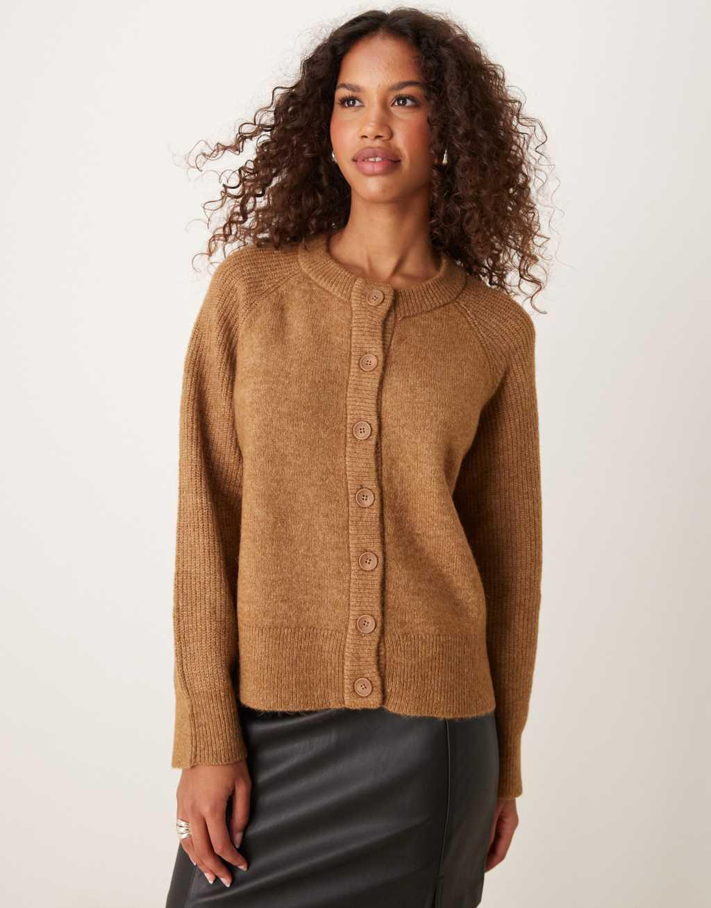 Selected Femme knit cardigan in tan Product Image
