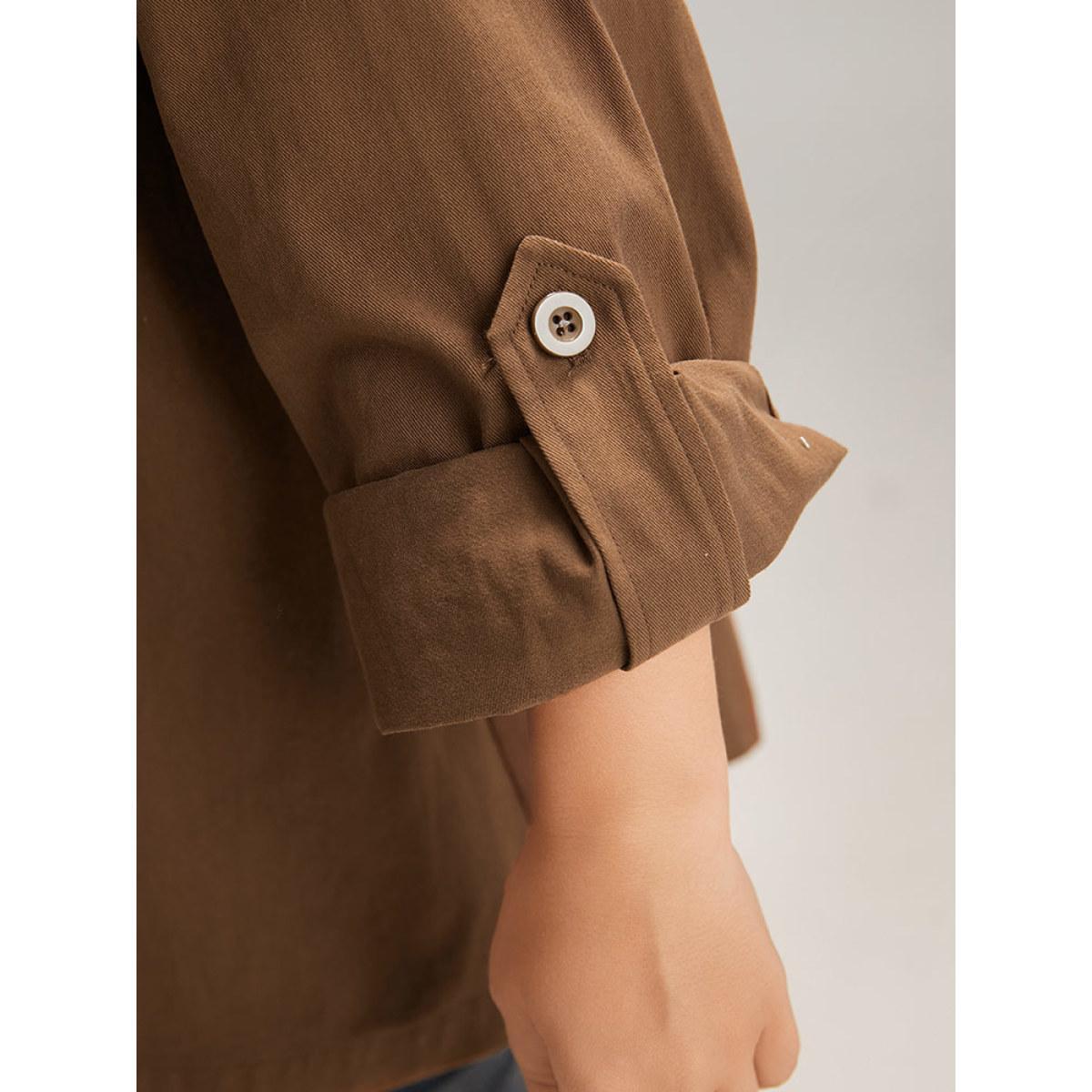 Plus Size Plain Roll Tab Sleeve Button Down Coat Women Bronze Casual Plain Ladies Dailywear Winter Coats BloomChic 28/5X Product Image