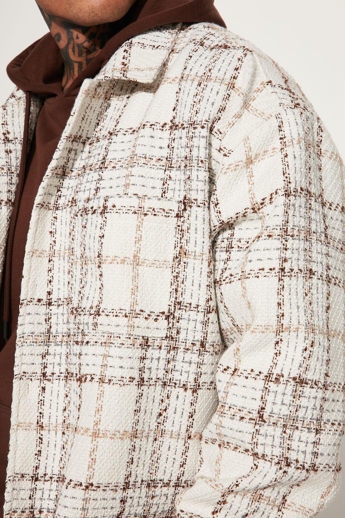 Casual Act Plaid Shacket - White/combo Product Image