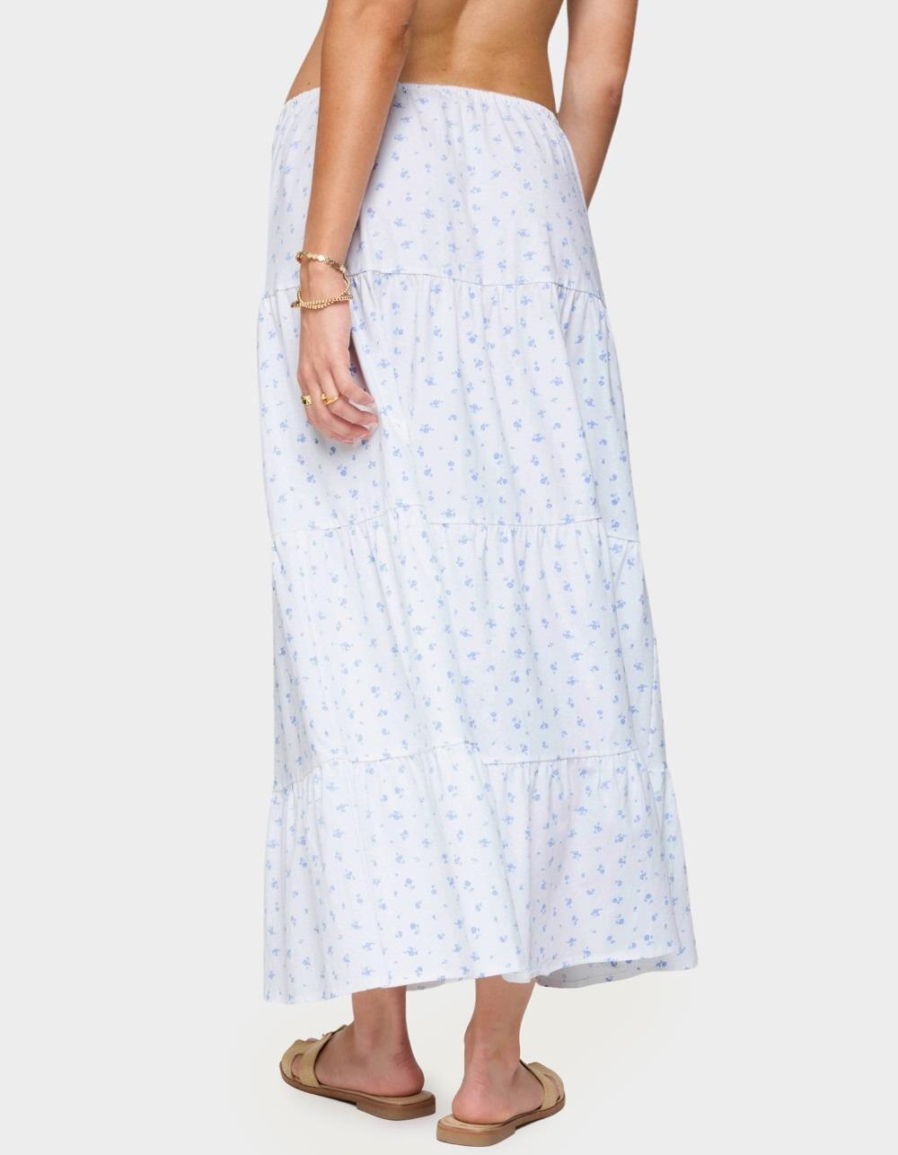EDIKTED Charley Floral Tiered Maxi Skirt - WHITE Product Image