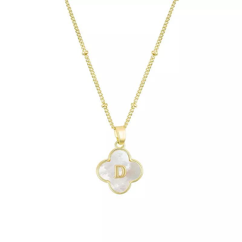 Adornia 14k Gold Plated Mother-of-Pearl Initial Clover Necklace, Womens Product Image
