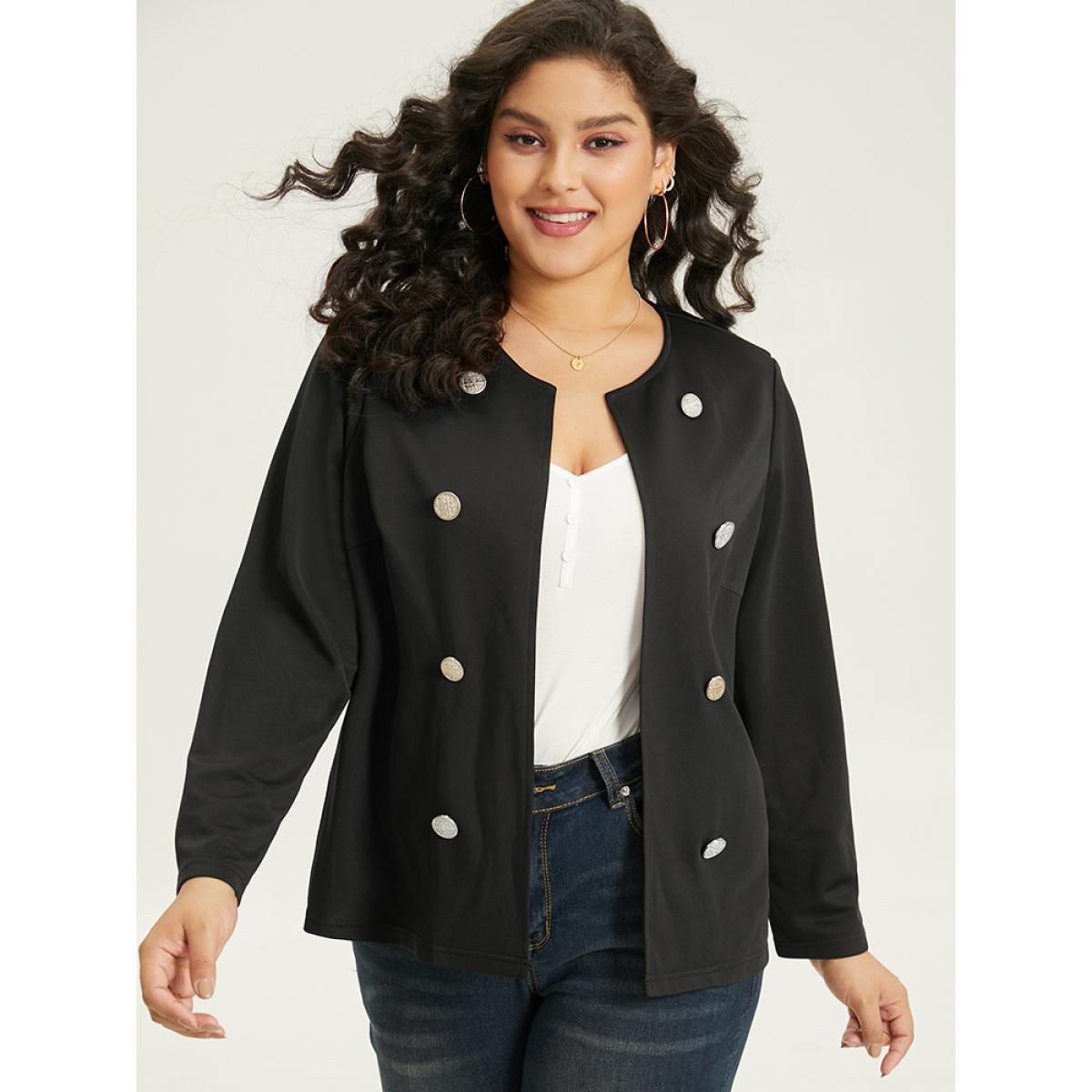 Plus Size Halloween Solid Buckle Detail Jacket Women Black Plain Work Jackets BloomChic 22-24/3X Product Image