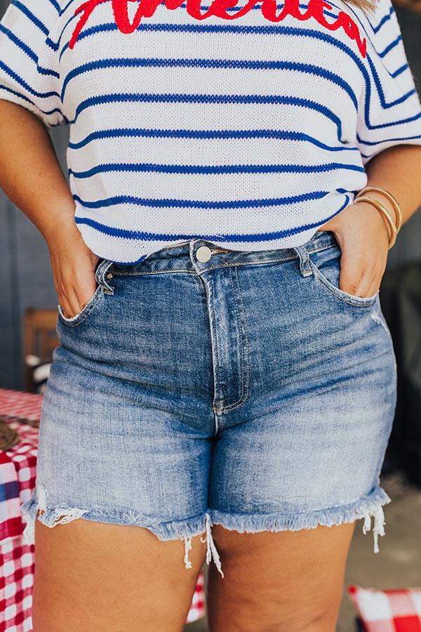 Risen Maeve High Waist Frayed Shorts Curves Product Image
