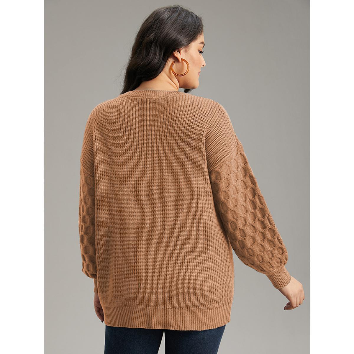 Plus Size Solid Cable Knit V Neck Drop Shoulder Pullover Chocolate Women Casual Long Sleeve V-neck Everyday Pullovers BloomChic 14-16/1X Product Image