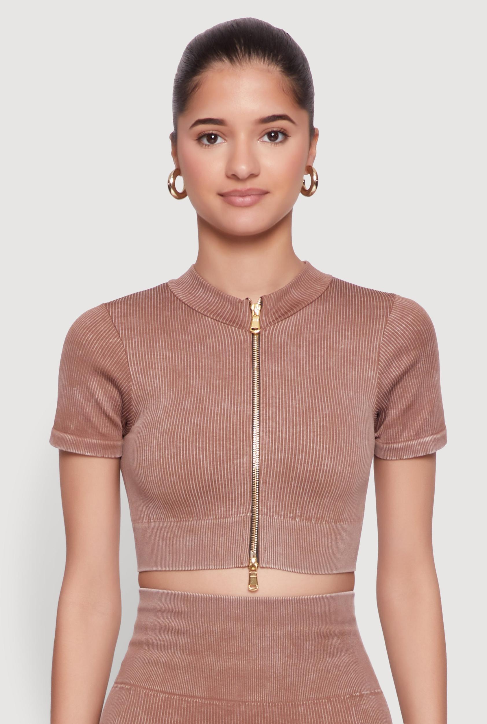 Womens Daisy Seamless Double Zip Front Crop Top Product Image