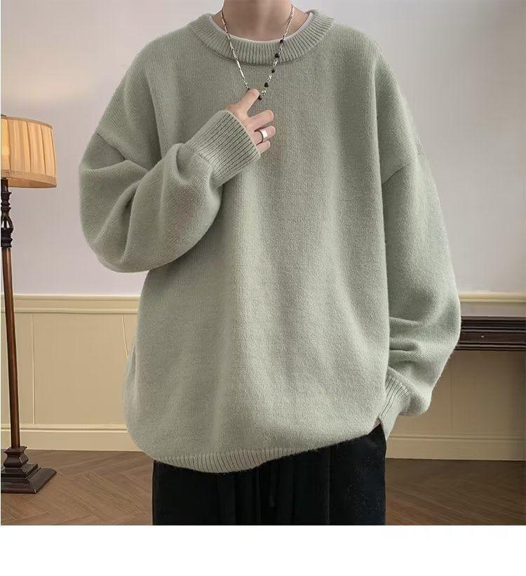 Crew Neck Plain Sweater Product Image