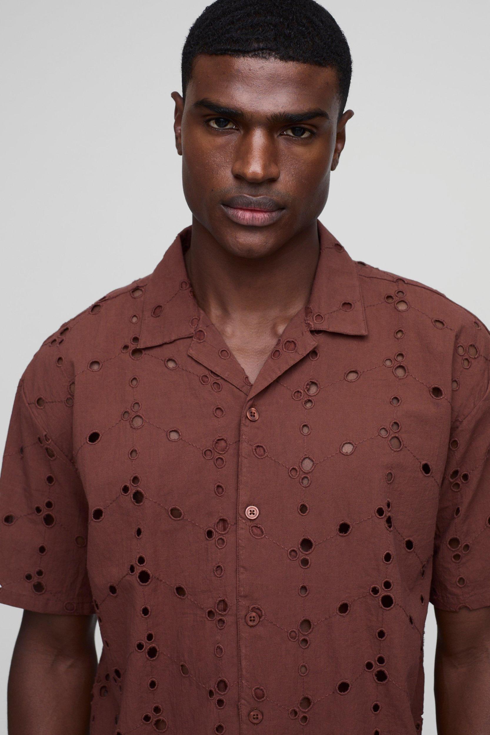 Oversized Broderie Shirt & Pants Set | boohooMAN USA Product Image