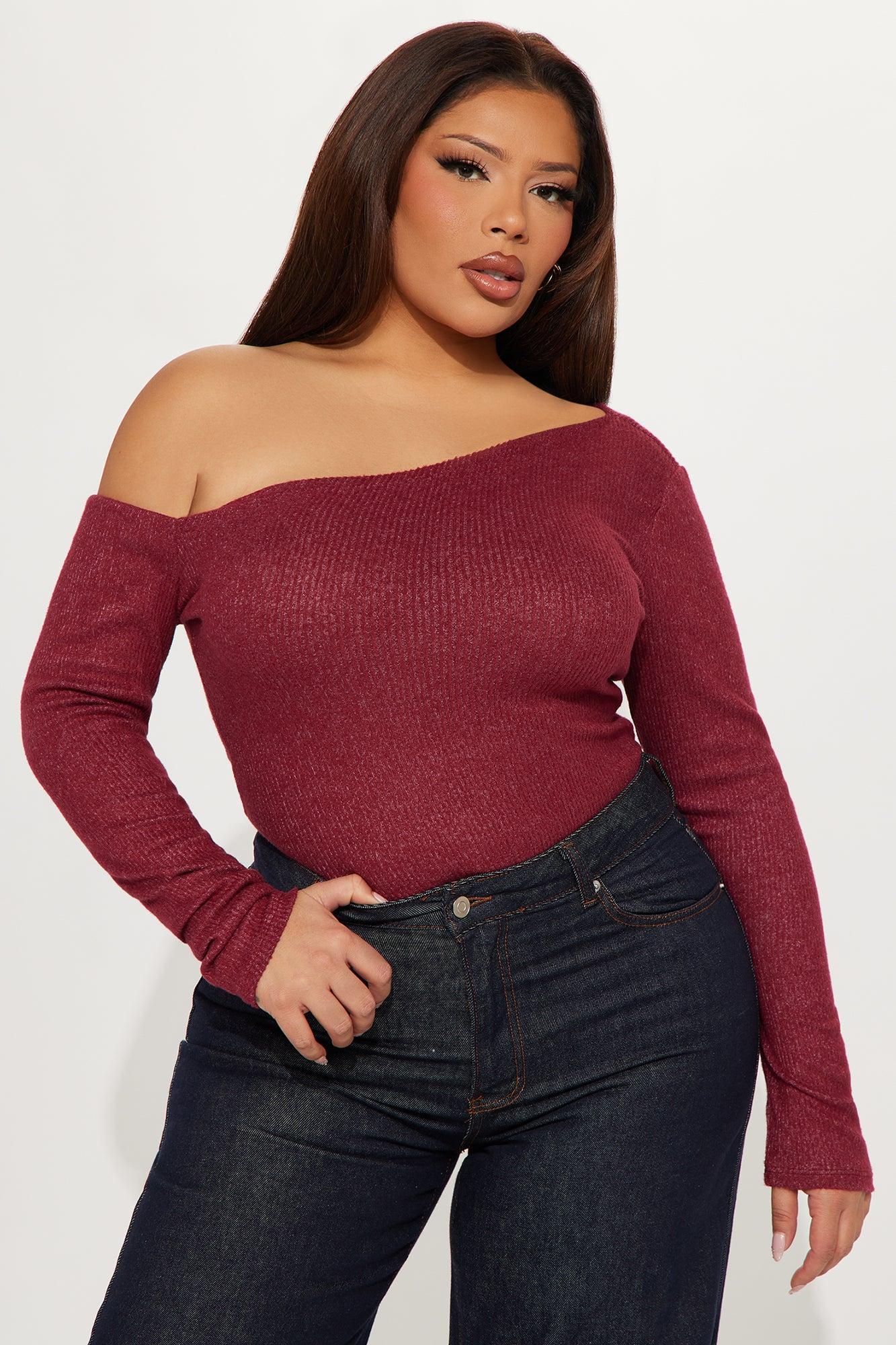 Naomi Ribbed Bodysuit - Burgundy Product Image