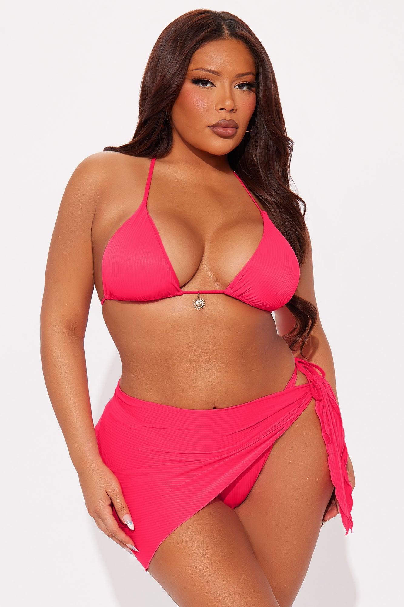 Beach Therapy Sun Charm 3 Piece Bikini Sarong Set - Hot Pink Product Image
