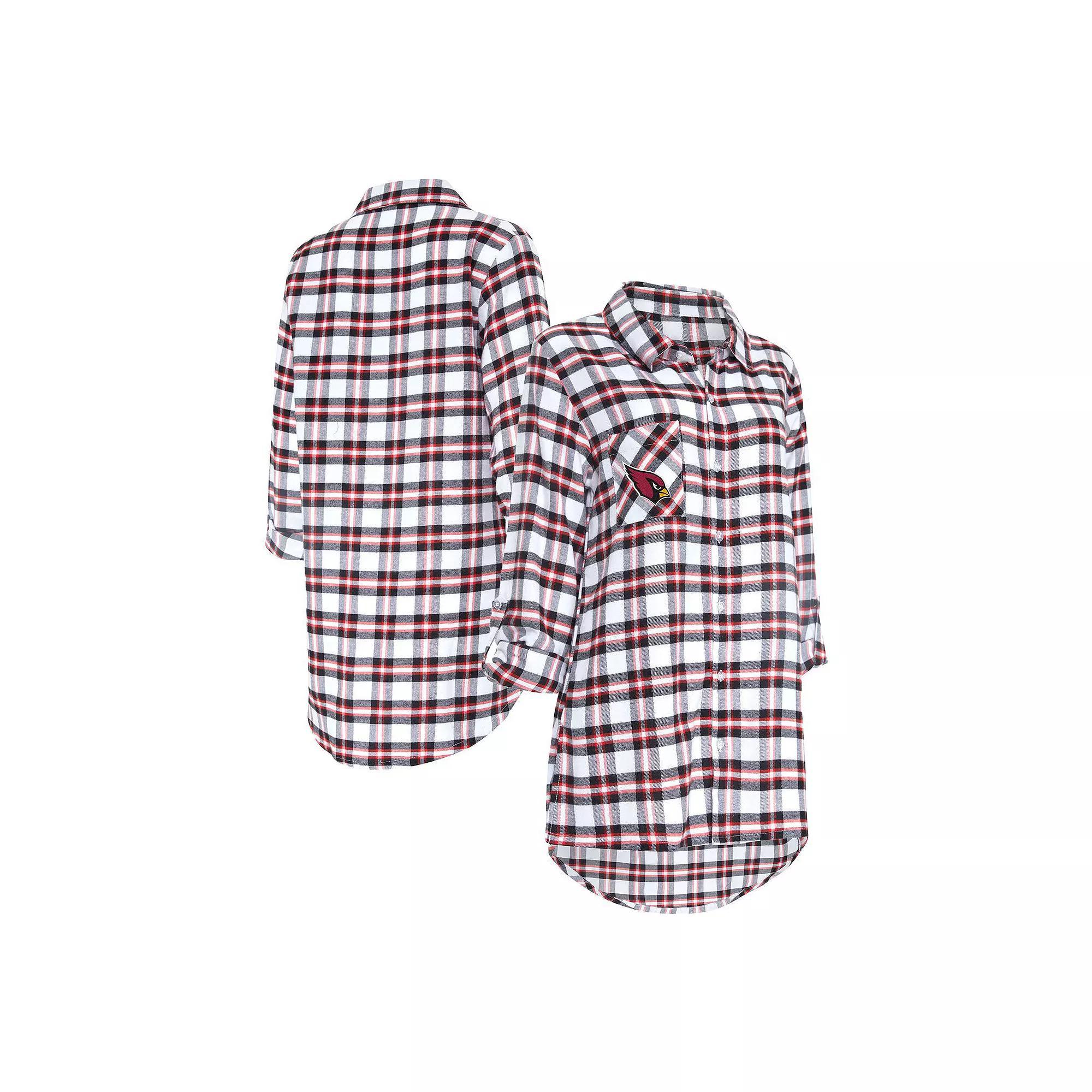 Women's Concepts Sport Black Arizona Cardinals Sienna Plaid Full-Button Long Sleeve Nightshirt, Size: 2XL Product Image