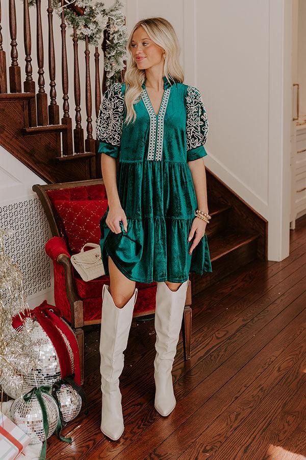 Charmed Moments Velvet Mini Dress in Hunter Green Product Image