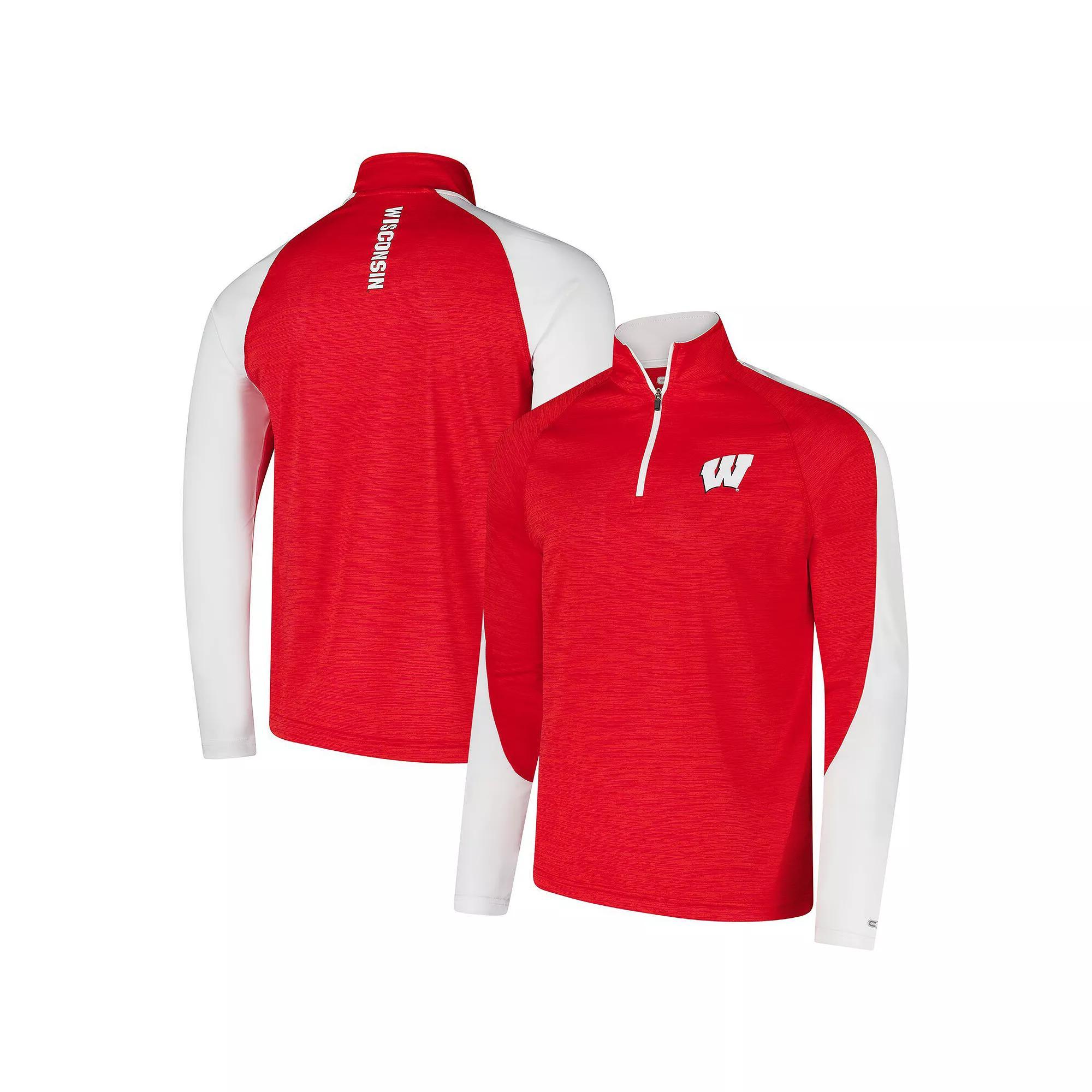 Men's Colosseum Red Wisconsin Badgers Langmore Raglan Quarter-Zip Top, Size: 2XL Product Image