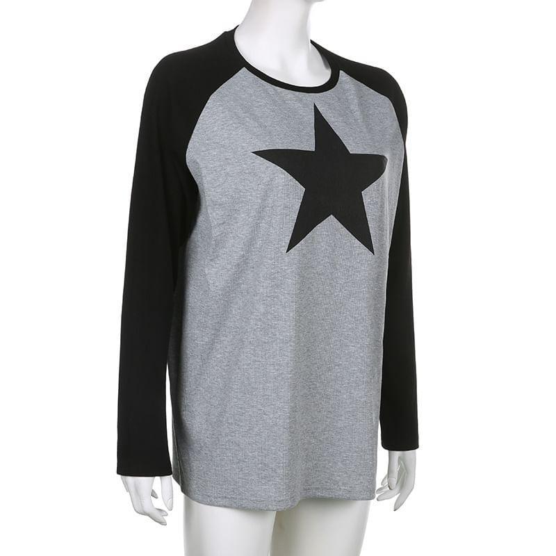 Long Sleeve Crew Neck Star Print Raglan Tee Product Image