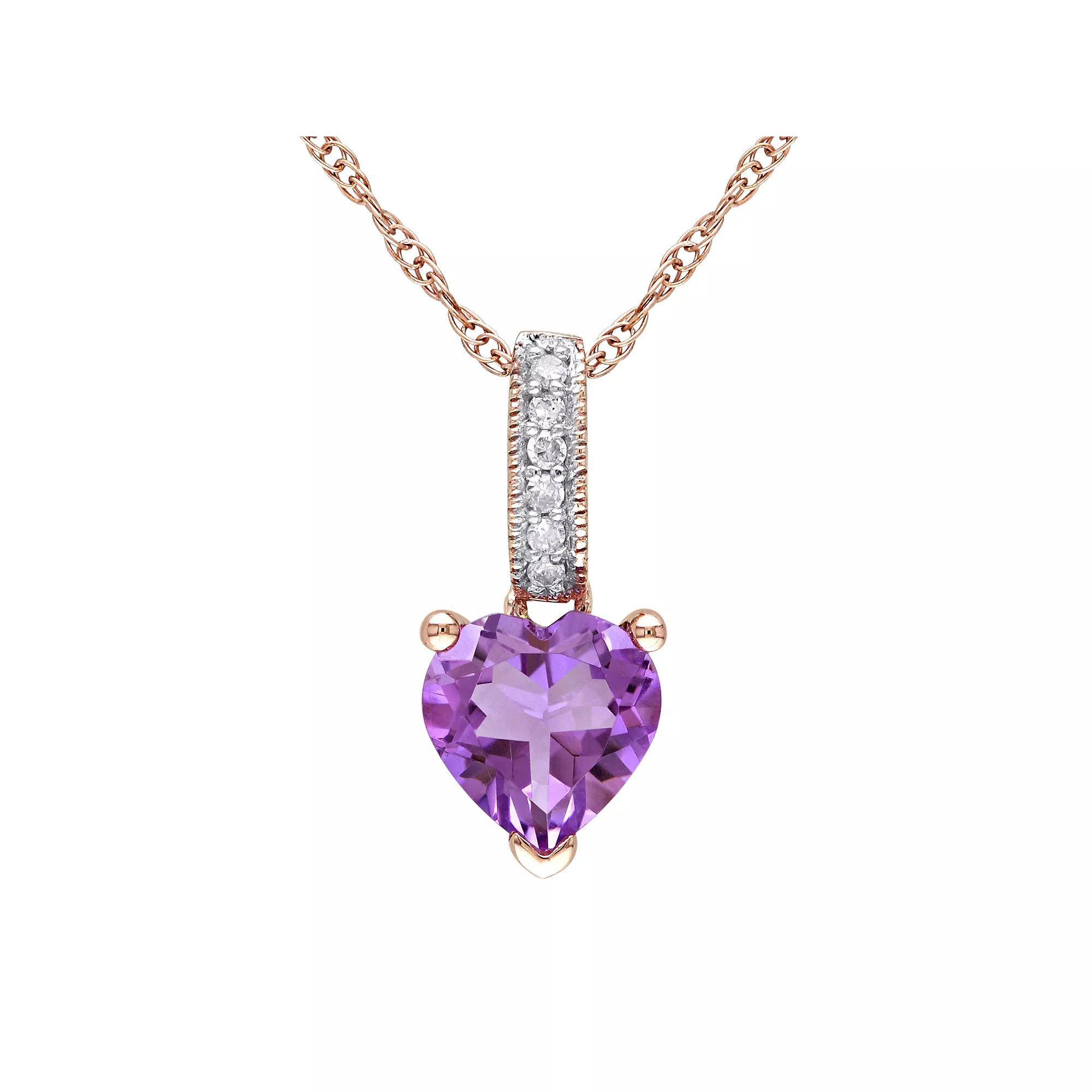 Stella Grace Amethyst and Diamond Accent 10k Rose Gold Heart Pendant Necklace, Womens Purple Product Image