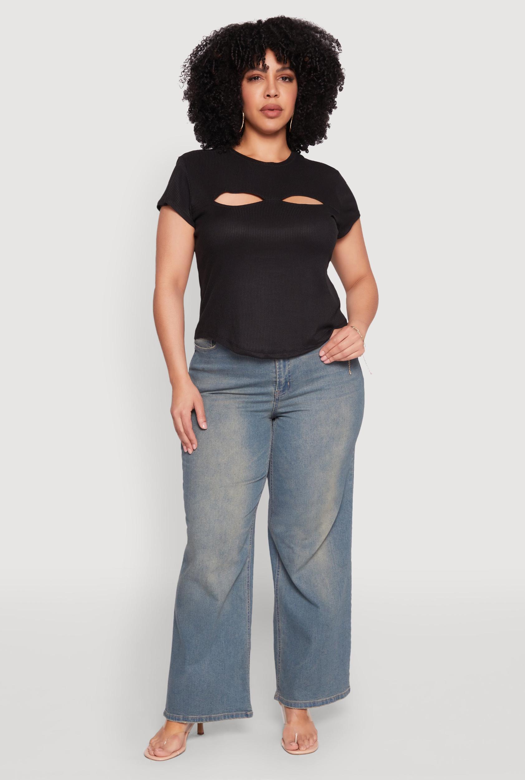 Womens Plus Size Cut Out Rib Knit Top Product Image
