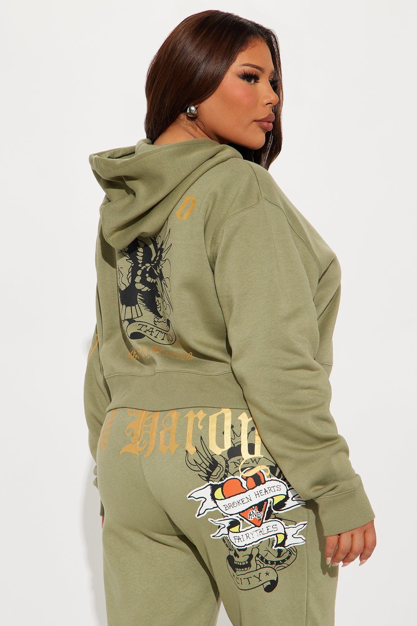 Ed Hardy Broken Hearts Cropped Hoodie - Sage Product Image