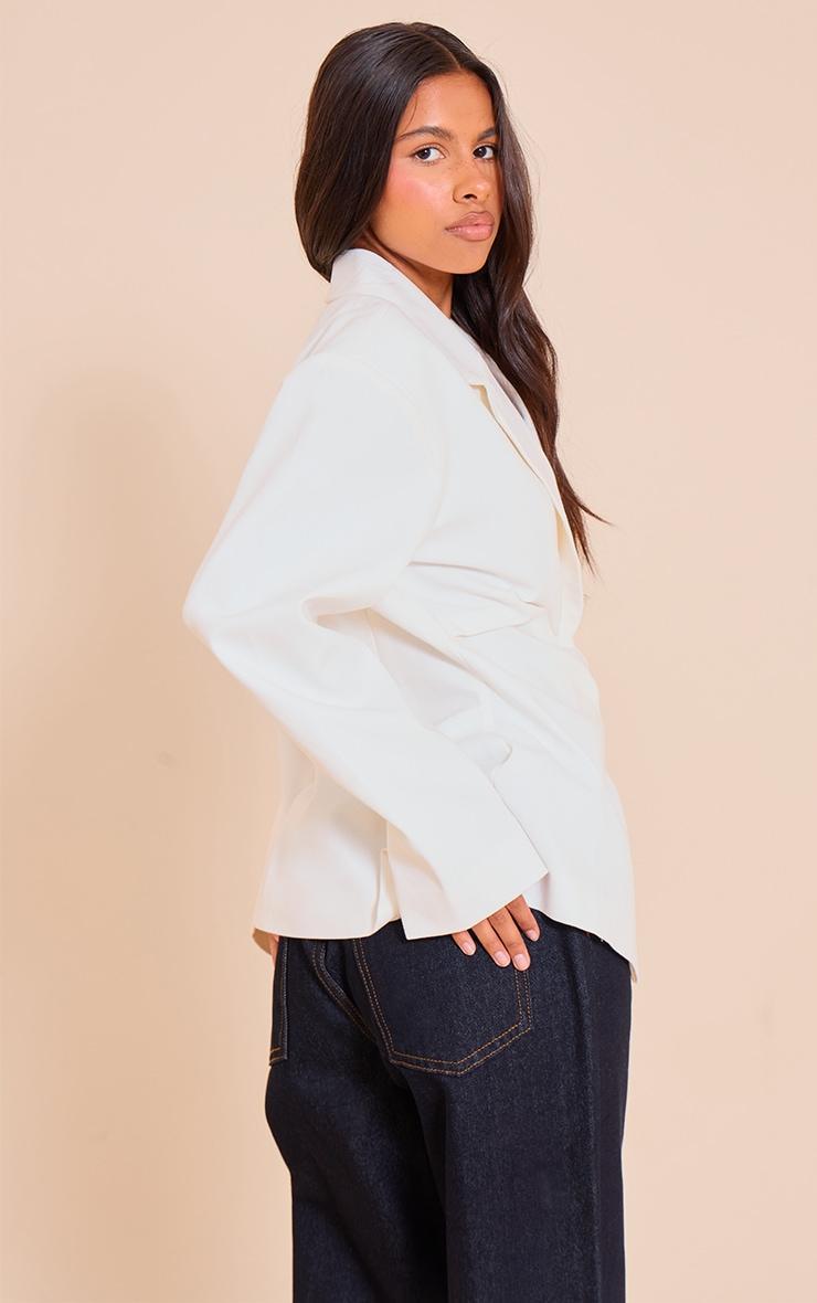 Petite White Linen Look Woven Cinched Waist Blazer Product Image