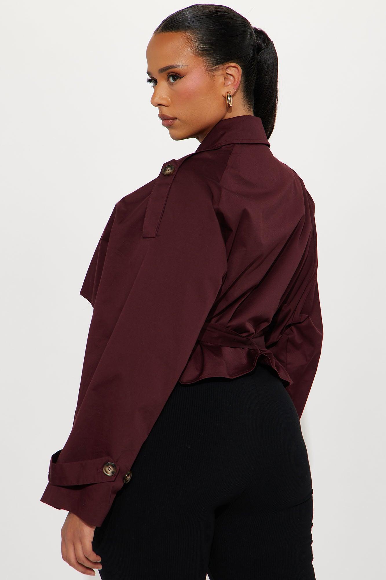 Leona Cropped Trench - Wine Product Image