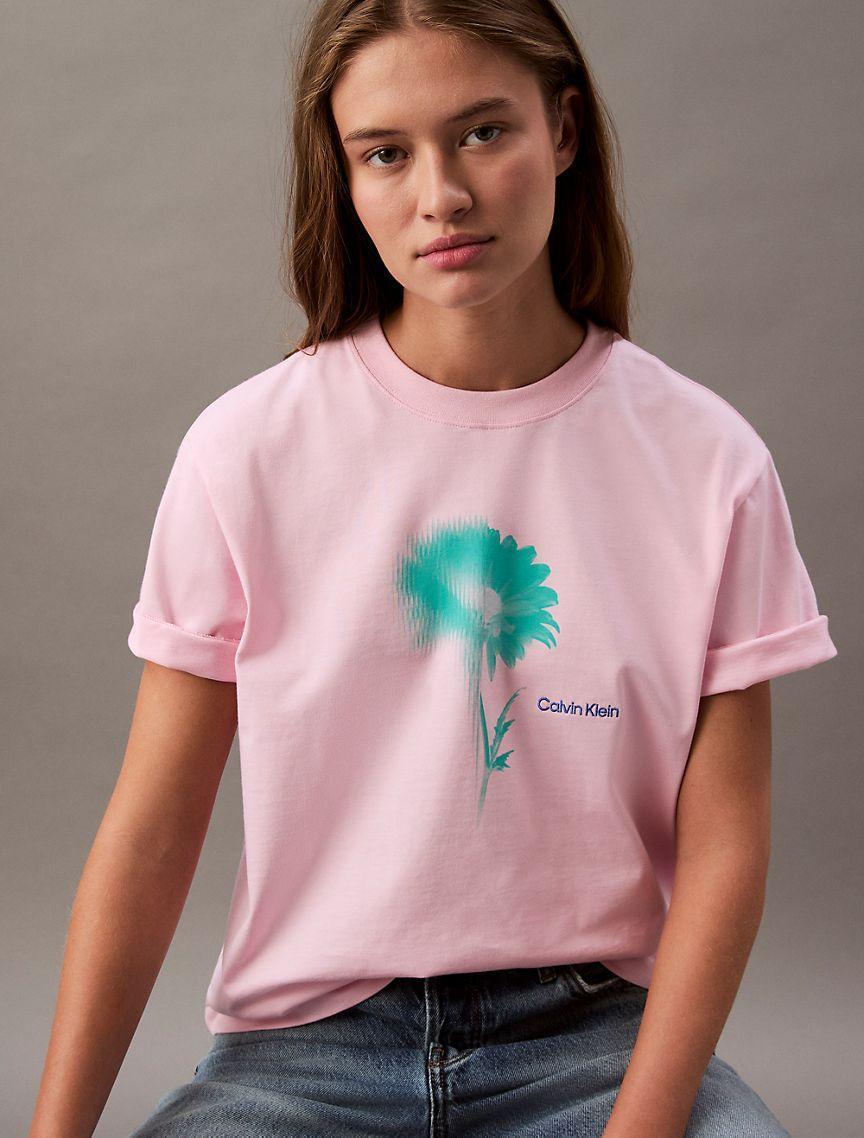 Calvin Klein Women's Faded Flower Graphic Boxy T-Shirt - Pink - XL Product Image