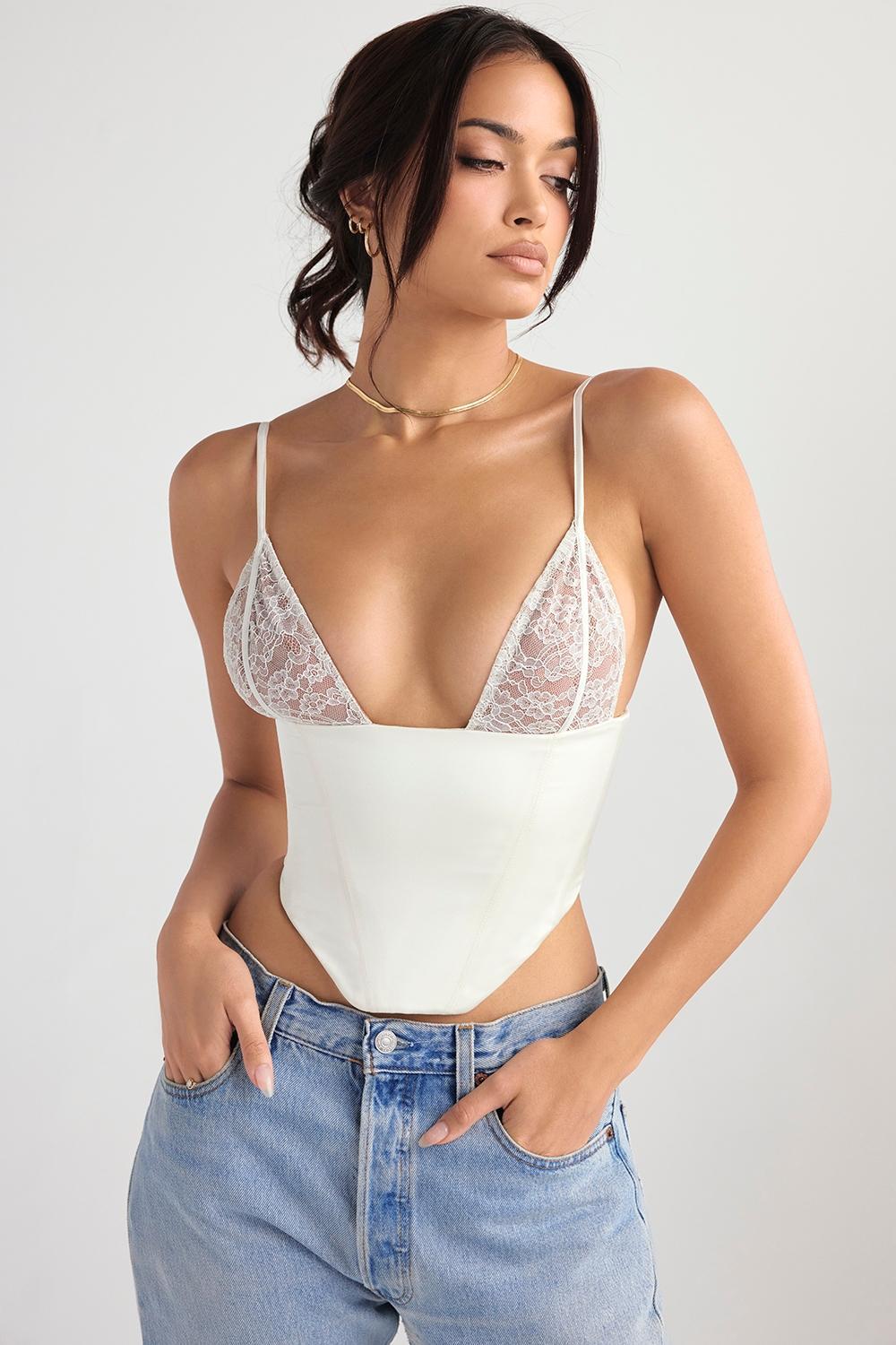 Emilee  ivory satin and lace corset - sale Product Image