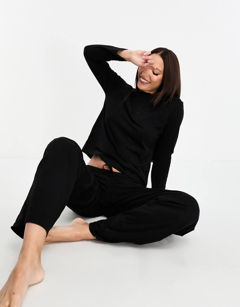 ASOS DESIGN Tall mix & match cotton pajama pants in black Product Image