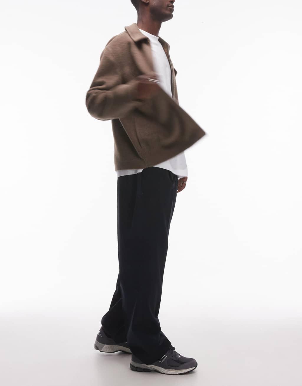 Topman wide leg pleated dress pants in navy Product Image