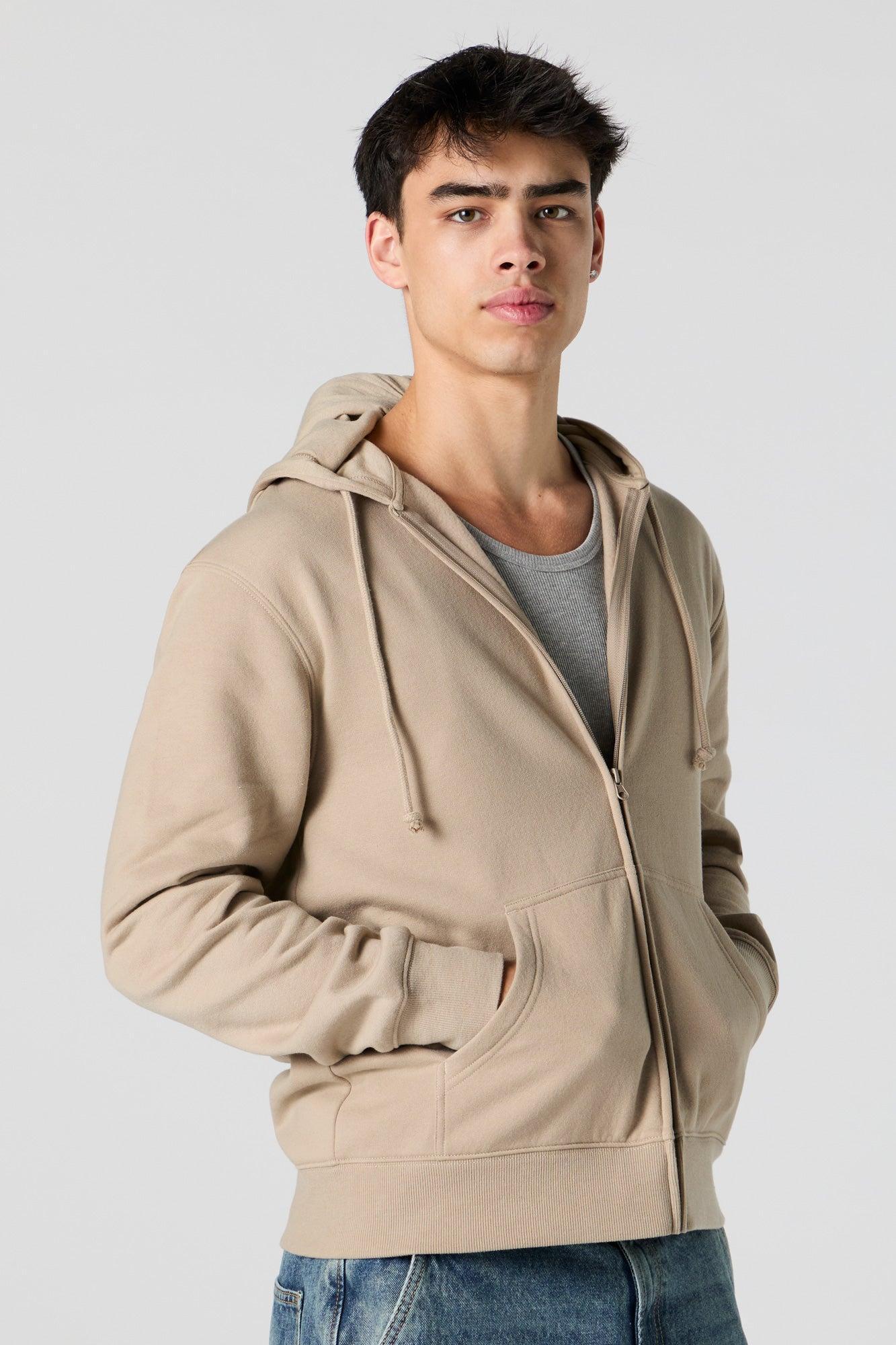 Solid Fleece Zip-Up Hoodie Male Product Image