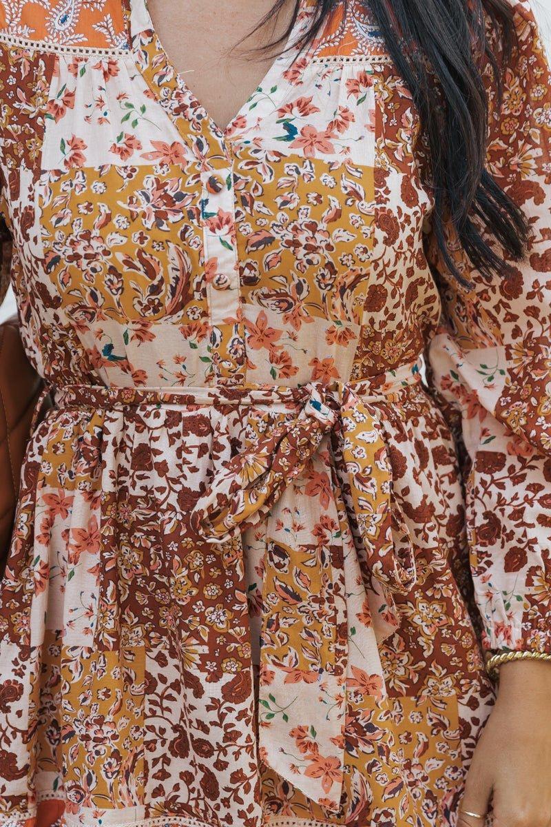 Orange Floral Print Belted Mini Dress - FINAL SALE Product Image