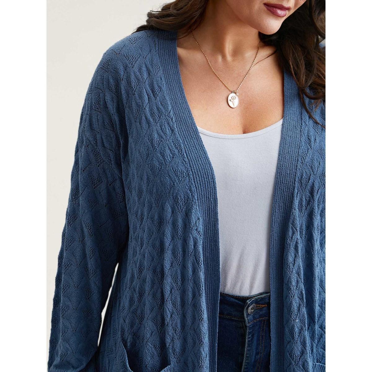 Plus Size Textured Cut-Out Plain Open Front Cardigan Stone Women Casual Loose Long Sleeve Everyday Cardigans BloomChic 22-24/3X Product Image