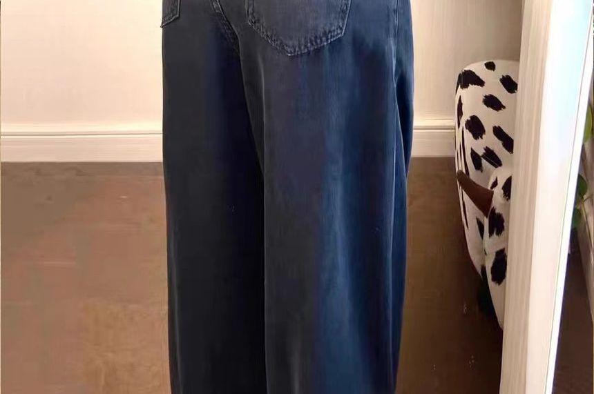 High Rise Plain Straight Leg Jeans Product Image