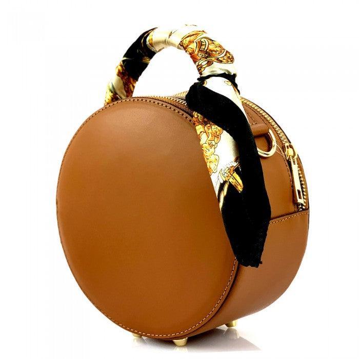 Round Genuine Leather Crossbody Handbag Product Image