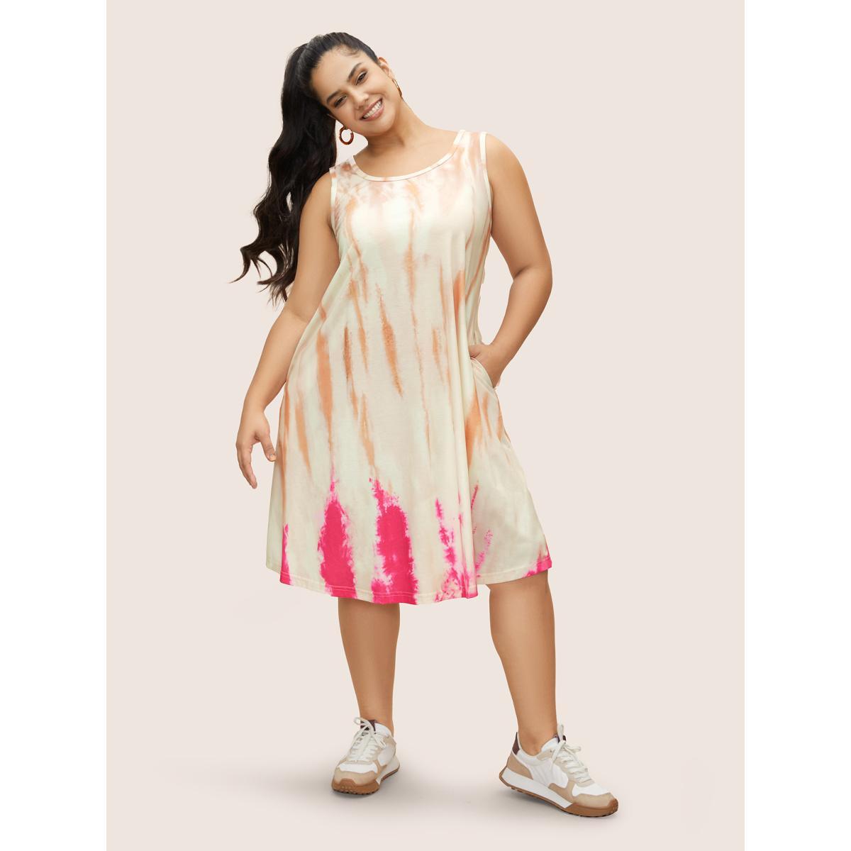 Plus Size U Neck Tie Dye Pocket Tank Dress Multicolor Women Casual Non U-neck Sleeveless Curvy BloomChic 28/5X Product Image