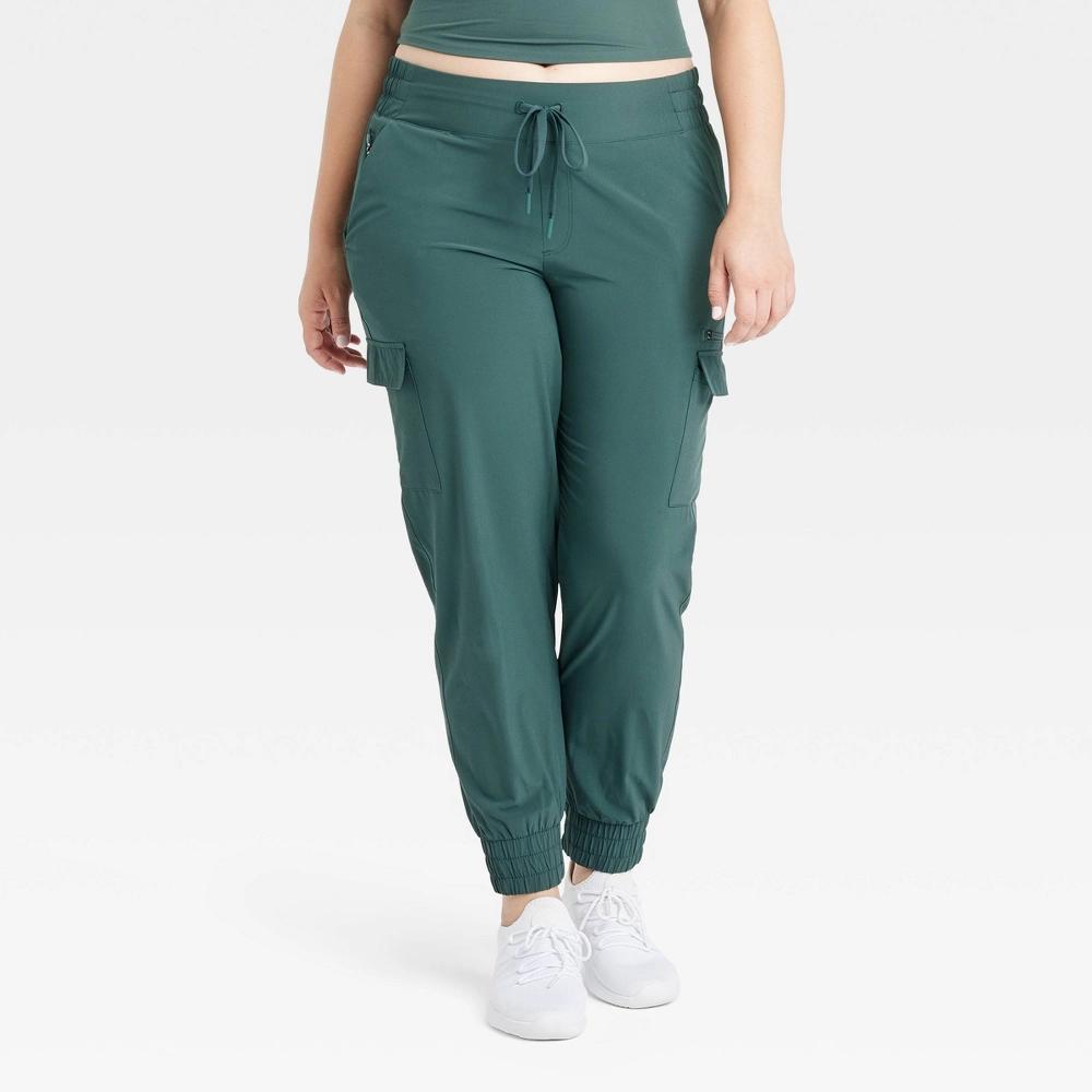 Women's Active Light Mid-Rise Cargo Joggers - All In Motion™ Forest Green L Product Image