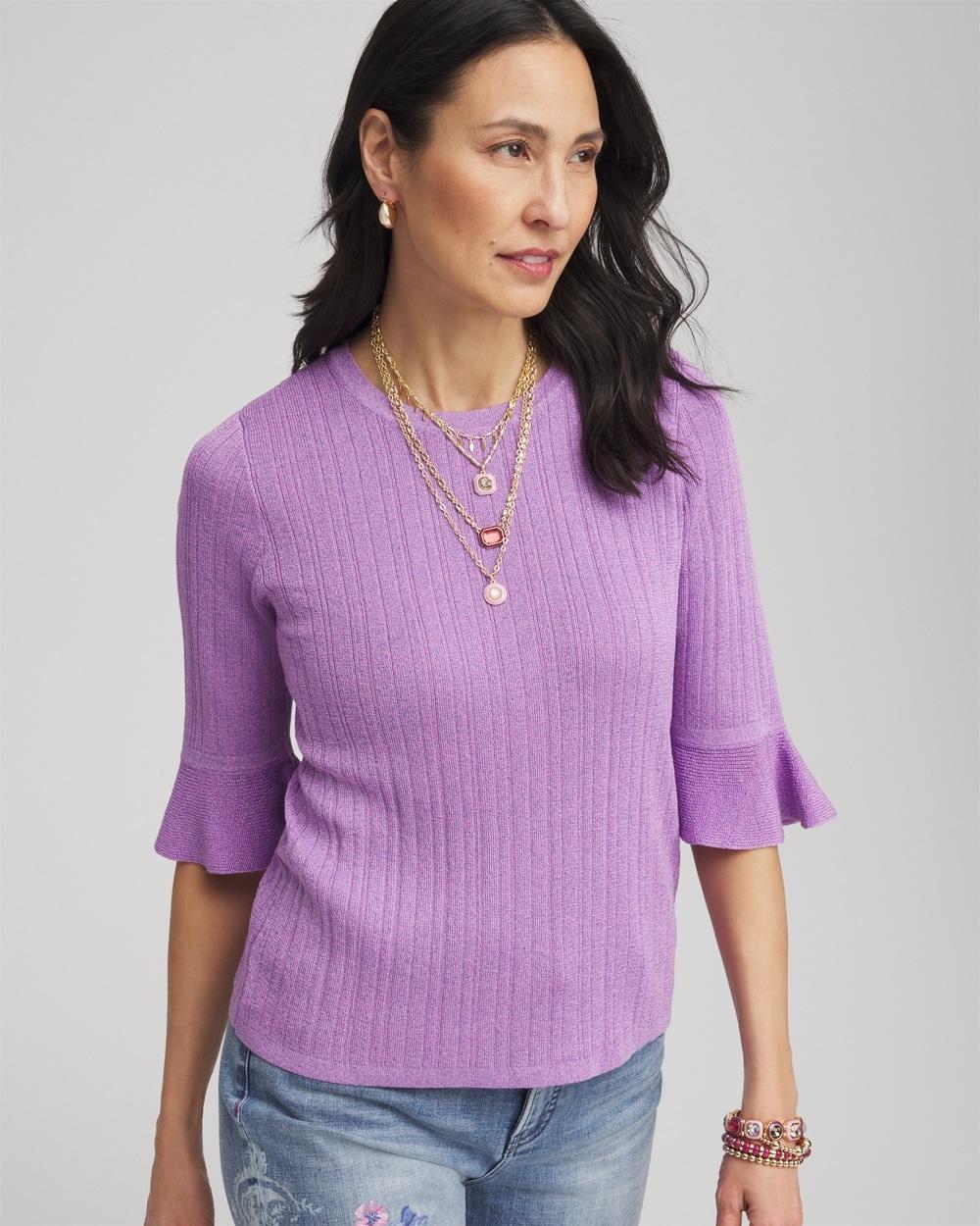 Ruffle Crew-Neck Pullover Sweater Product Image