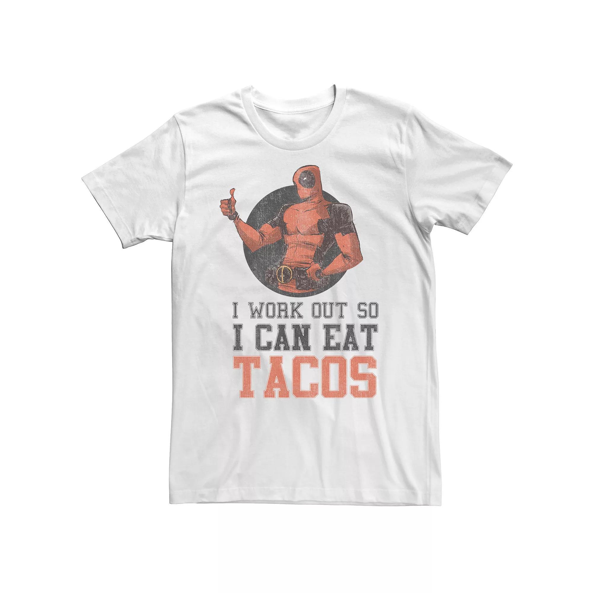 Big & Tall Marvel Deadpool "I Work Out So I Can Eat Tacos" Tee, Men's, Size: 3XL, White Product Image