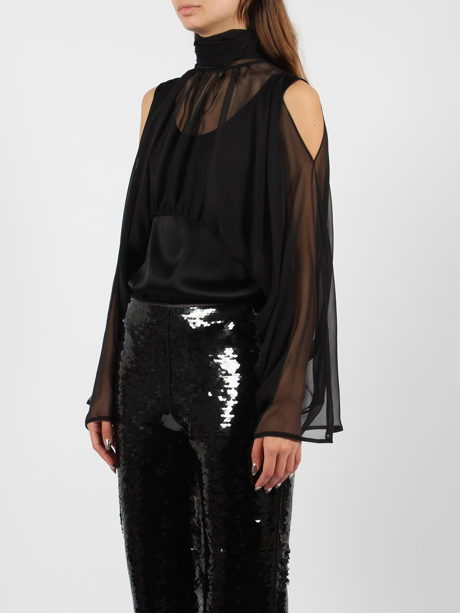 ALBERTA FERRETTI Chiffon-overlay Satin Blouse In Black Product Image