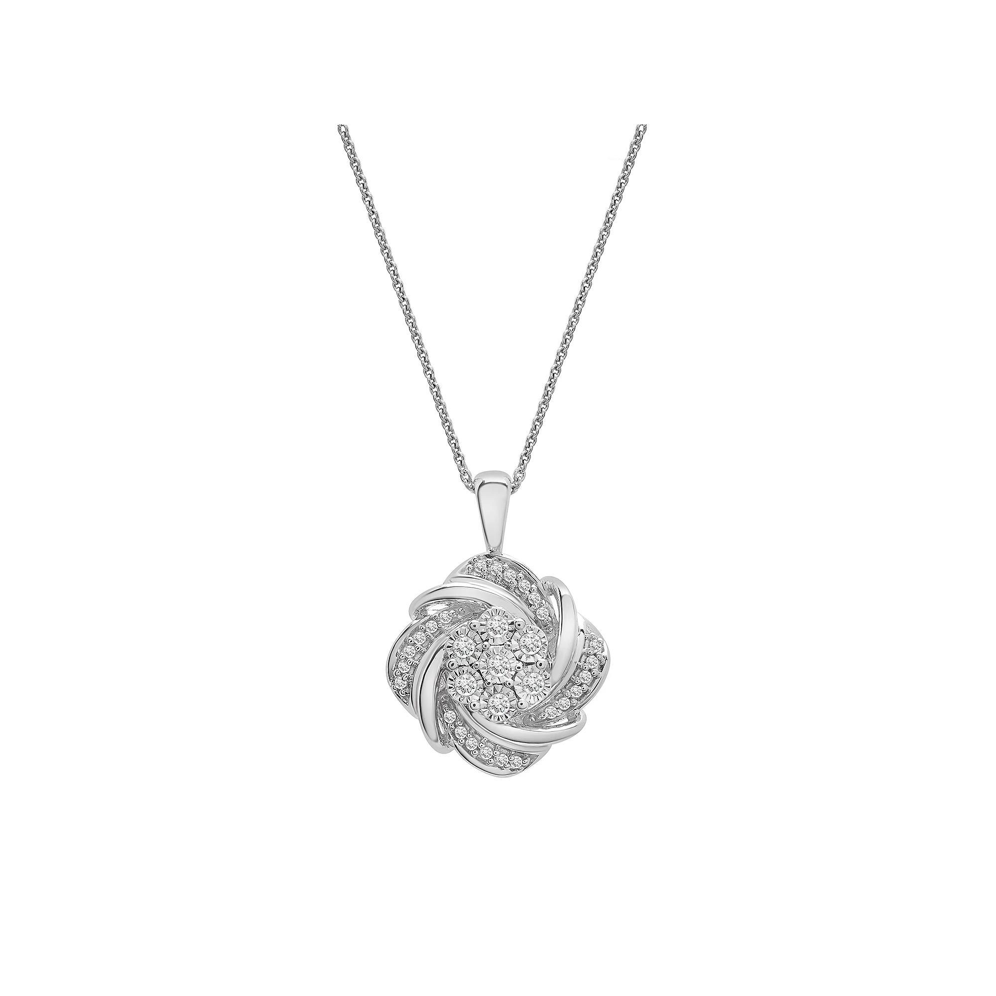 Sterling Silver 1/4 Carat T.W. Diamond Cluster Knot Pendant, Women's, Size: 18" Product Image